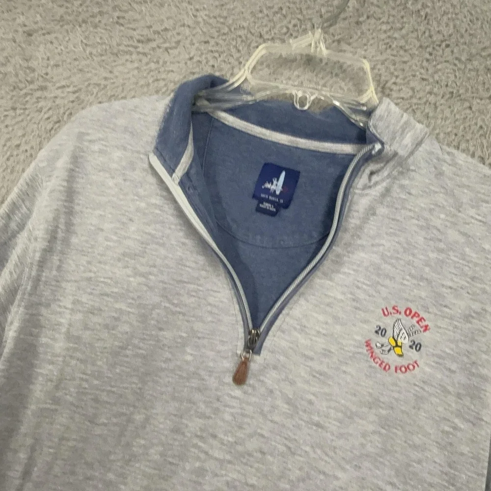 Johnnie-O Sweater Mens Small Gray 1/4 Zip Mock Neck U.S. Open 2020 Winged Foot